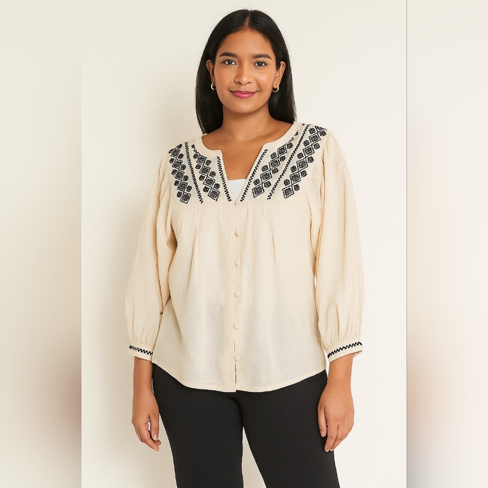 Embroidered Cream Blouse